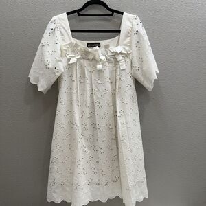 Koh Samui White Dress Size XS Eyelet Bows Designer Mini Wedding Guest